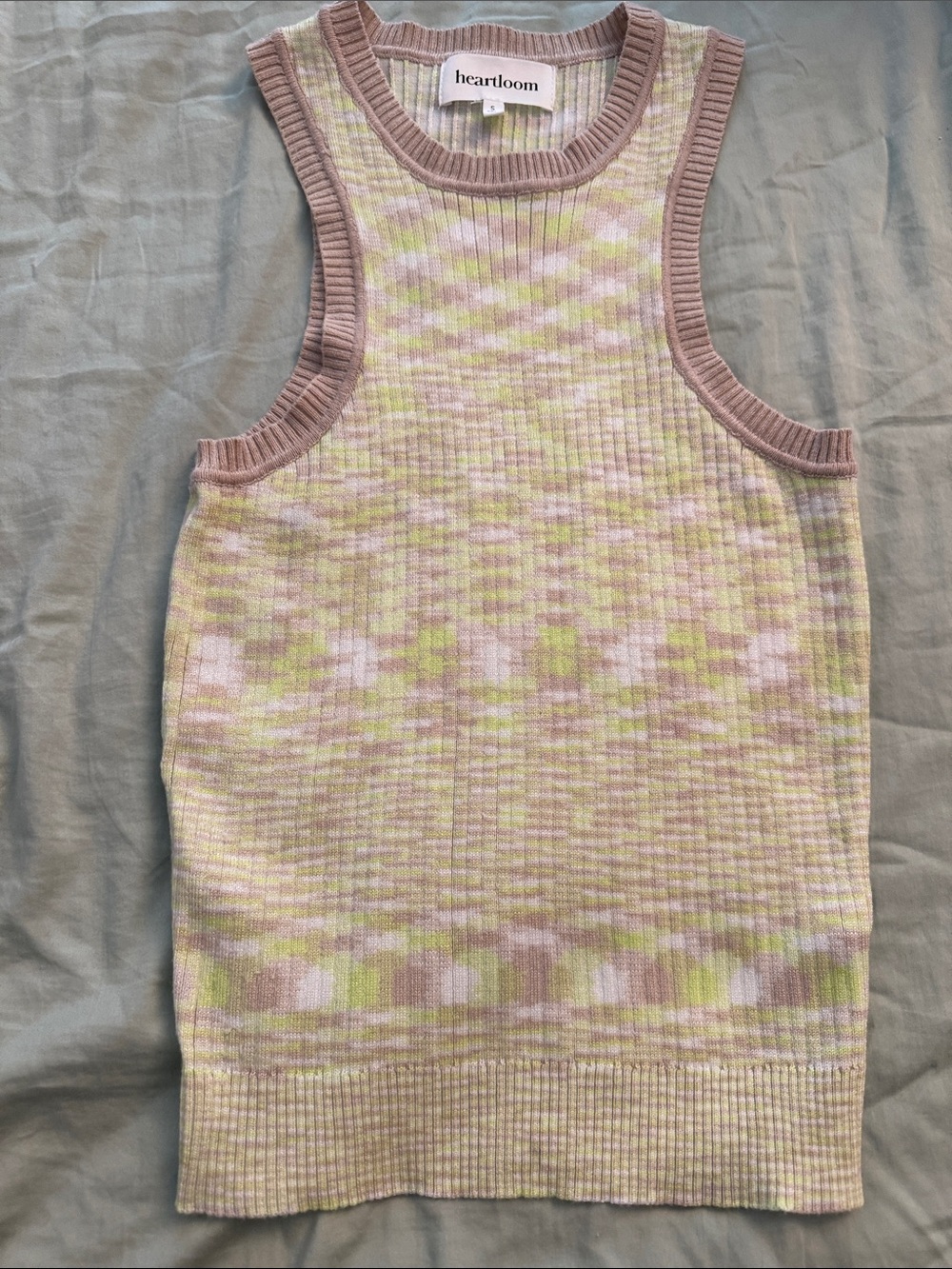 Heartloom Pastel Pink & Lime Camouflage Ribbed Tank Sweater